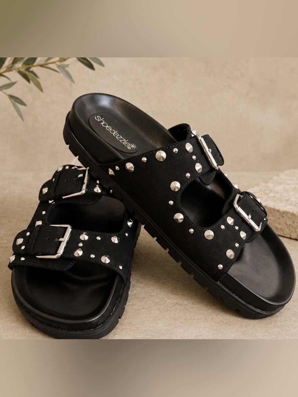 Black and gold studded sandals 7.5 NEW - Picture 2 of 15